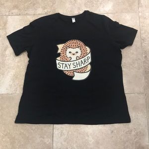 NWOT! Womans XL black t-shirt ( stay sharp, porcupine or hedgehog )